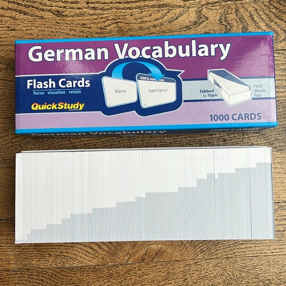 German Vocabulary Flash Card Set 1000 card learning a new language Quick Study - Picture 2 of 4